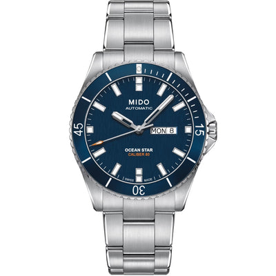 Mido Ocean Star 200 M026.430.11.041.00 analog herrklocka med blå urtavla och armband i rostfritt stål