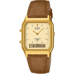Casio Vintage AQ-230EGL-9AEF analog unisexklocka med guld urtavla och armband i läder