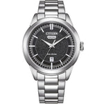 Citizen Eco-Drive AW0151-85EC analog herrklocka med svart urtavla och armband i rostfritt stål