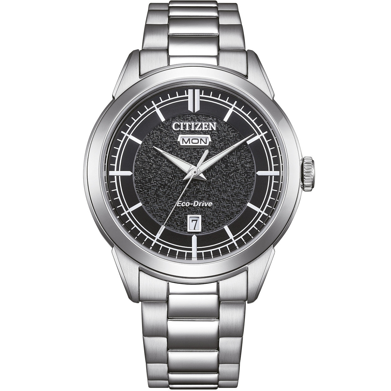 Citizen Eco-Drive AW0151-85EC analog herrklocka med svart urtavla och armband i rostfritt stål