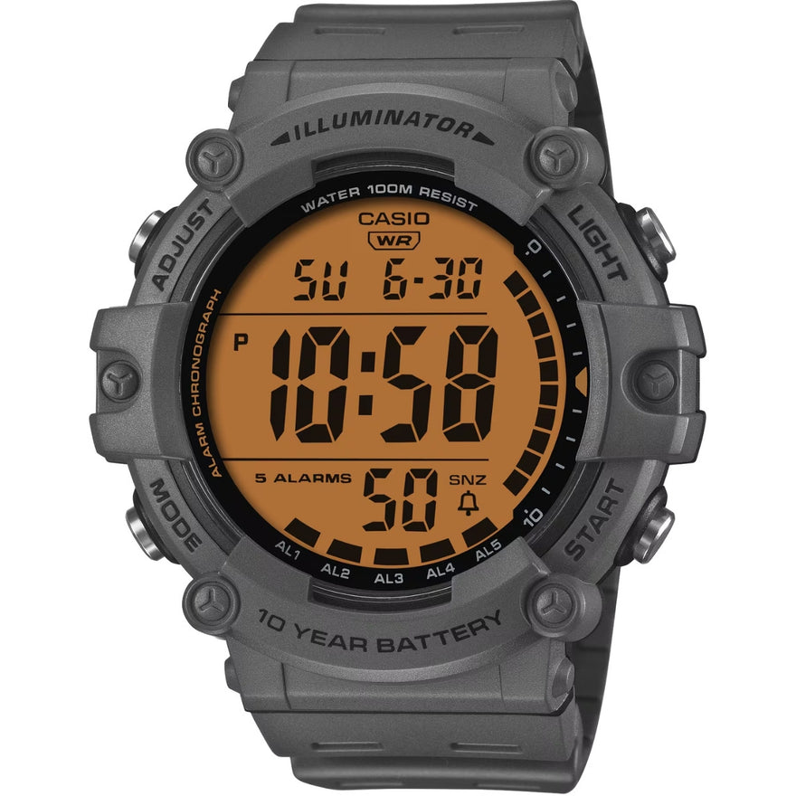Casio Timeless AE-1500WHC-8AVEF digital herrklocka med orange urtavla och armband i resin