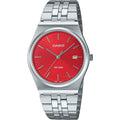 Casio Timeless MTP-B145D-4A2VEF analog unisexklocka med rött urtavla och armband i rostfritt stål