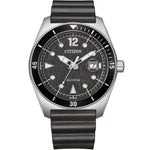 Citizen Core Collection Eco-Drive AW1889-00E analog herrklocka med svart urtavla och armband i gummi
