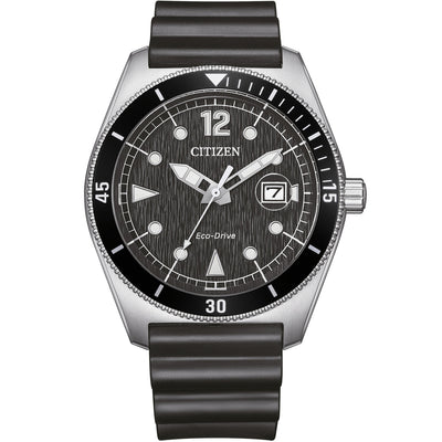 Citizen Core Collection Eco-Drive AW1889-00E analog herrklocka med svart urtavla och armband i gummi