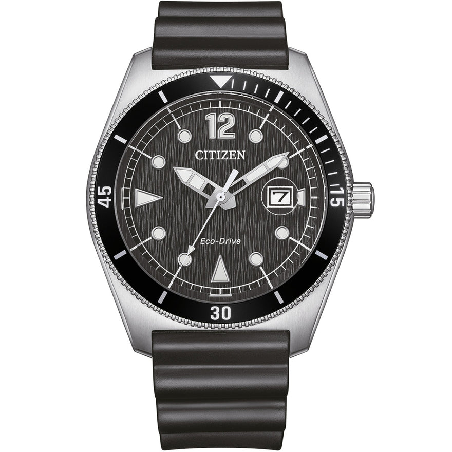 Citizen Core Collection Eco-Drive AW1889-00E analog herrklocka med svart urtavla och armband i gummi