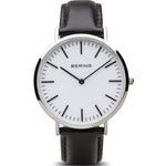 Bering Classic 13738-404 analog herrklocka med vit urtavla och armband i läder