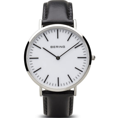 Bering Classic 13738-404 analog herrklocka med vit urtavla och armband i läder