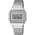 Casio Vintage A158WEM-7EF digital unisexklocka med silver urtavla och armband i rostfritt stål