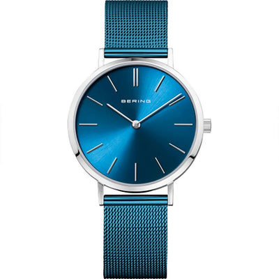 Bering Classic 14134-308 analog damklocka med blå urtavla och armband i rostfritt stål