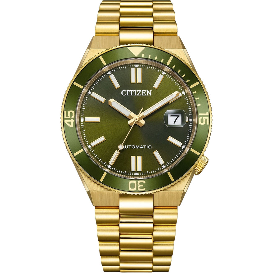 Citizen Tsuyosa Shore NJ0232-53X analog herrklocka med grön urtavla och armband i rostfritt stål
