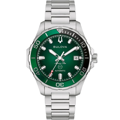 Bulova Marine Star 98B471 analog herrklocka med grön urtavla och armband i rostfritt stål