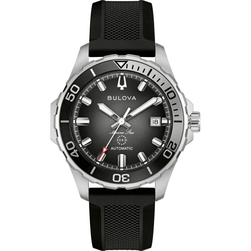 Bulova Marine Star 98B465 analog herrklocka med svart urtavla och armband i resin