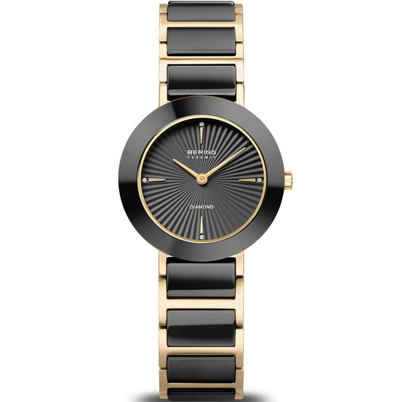 Bering Ceramic 11429-732 analog damklocka med svart urtavla och armband i rostfritt stål