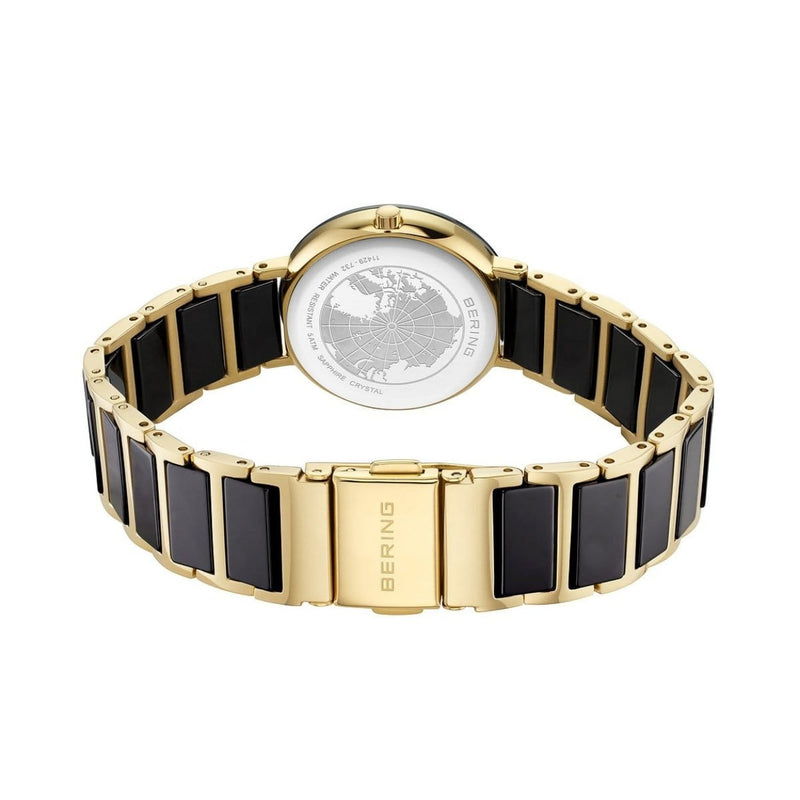Bering Ceramic 11429-732 analog damklocka med svart urtavla och armband i rostfritt stål