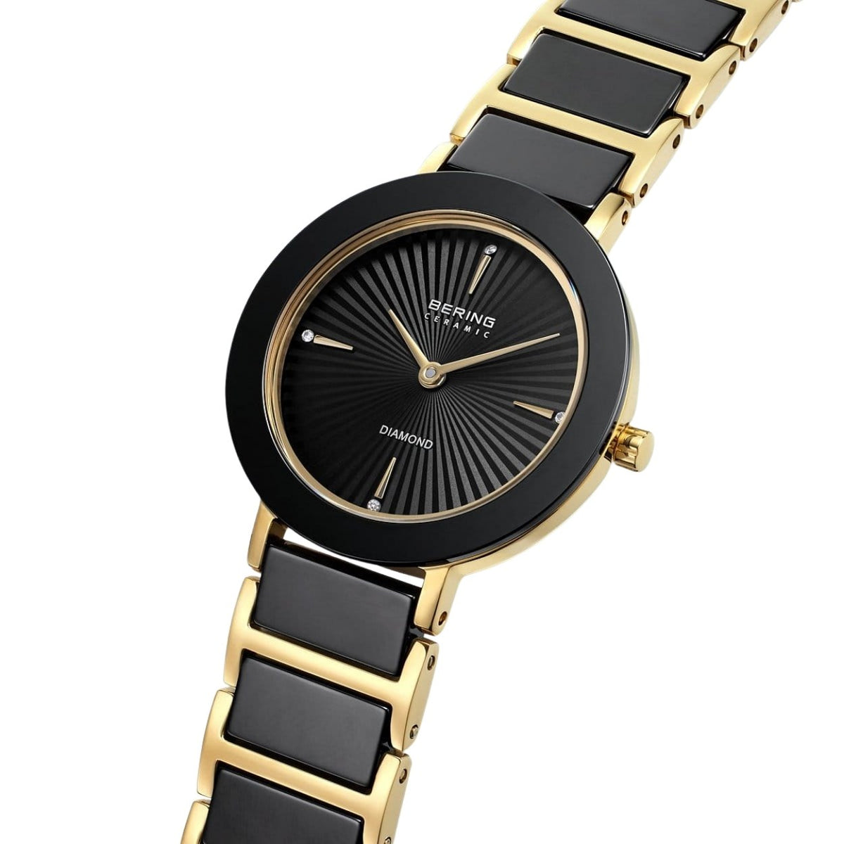 Bering Ceramic 11429-732 analog damklocka med svart urtavla och armband i rostfritt stål