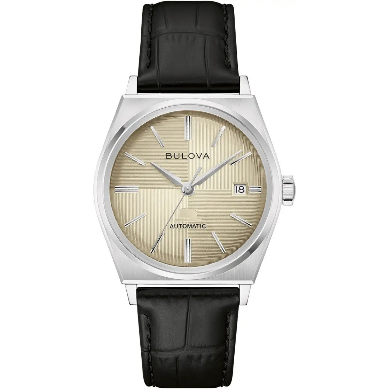 Bulova Frank Sinatra 96B483 analog herrklocka med beige urtavla och armband i läder