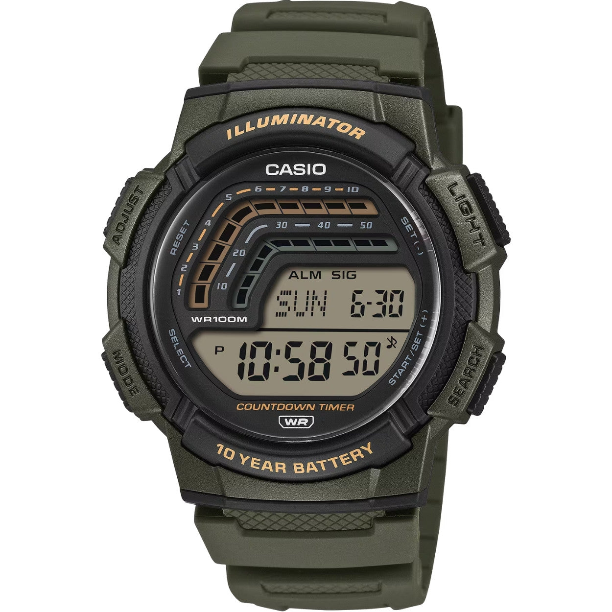 Casio Timeless WS-1800-3AVEF digital unisexklocka med svart urtavla och armband i resin