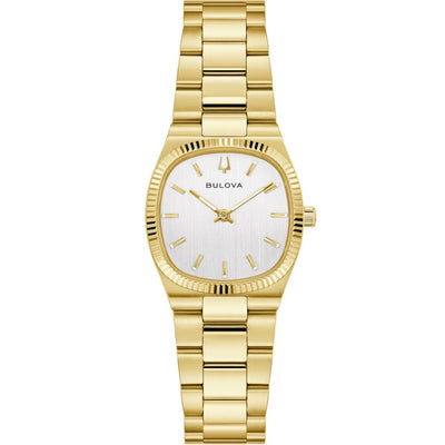 Bulova Super Seville 97L189 analog damklocka med vit urtavla och armband i rostfritt stål
