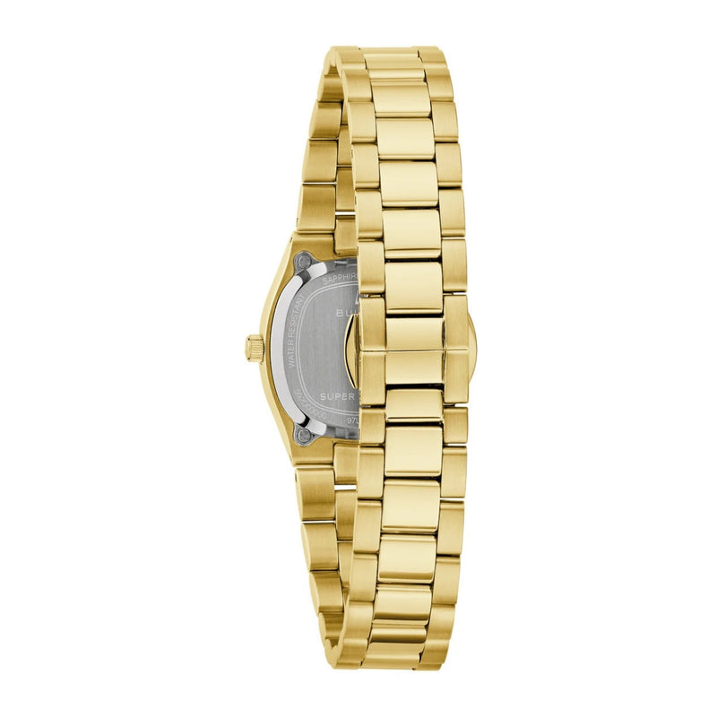 Bulova Super Seville 97L189 analog damklocka med vit urtavla och armband i rostfritt stål