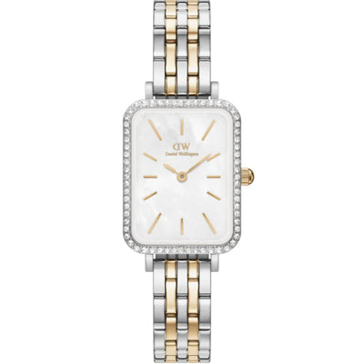 Daniel Wellington Quadro Lumine Bezel 5-Link DW00100671 analog damklocka med vit urtavla och armband i rostfritt stål