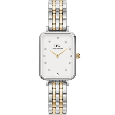 Daniel Wellington Quadro Lumine 5-link two-tone DW00100625 analog damklocka med vit urtavla och armband i rostfritt stål