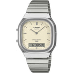 Casio Vintage AQ-240E-7A2EF analog unisexklocka med beige urtavla och armband i rostfritt stål
