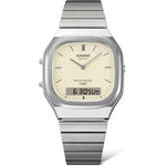 Casio Vintage AQ-240E-7A2EF analog unisexklocka med beige urtavla och armband i rostfritt stål