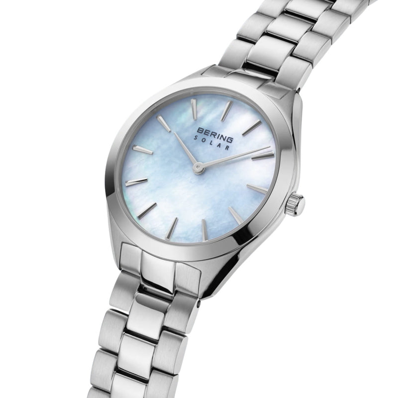 Bering Solar 17331-707 analog damklocka med blå urtavla och armband i rostfritt stål