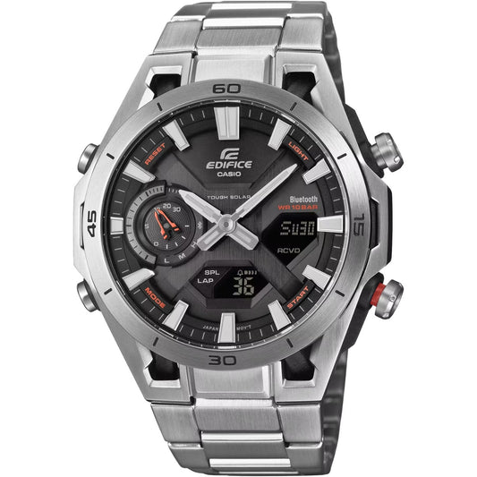 Casio Edifice ECB-2300D-1AEF analog herrklocka med svart urtavla och armband i rostfritt stål