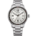 Citizen Automatic NJ0190-51A analog herrklocka med vit urtavla och armband i rostfritt stål