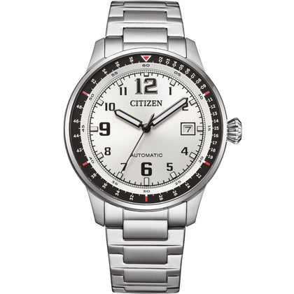 Citizen Automatic NJ0190-51A analog herrklocka med vit urtavla och armband i rostfritt stål