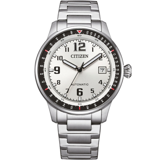 Citizen Automatic NJ0190-51A analog herrklocka med vit urtavla och armband i rostfritt stål