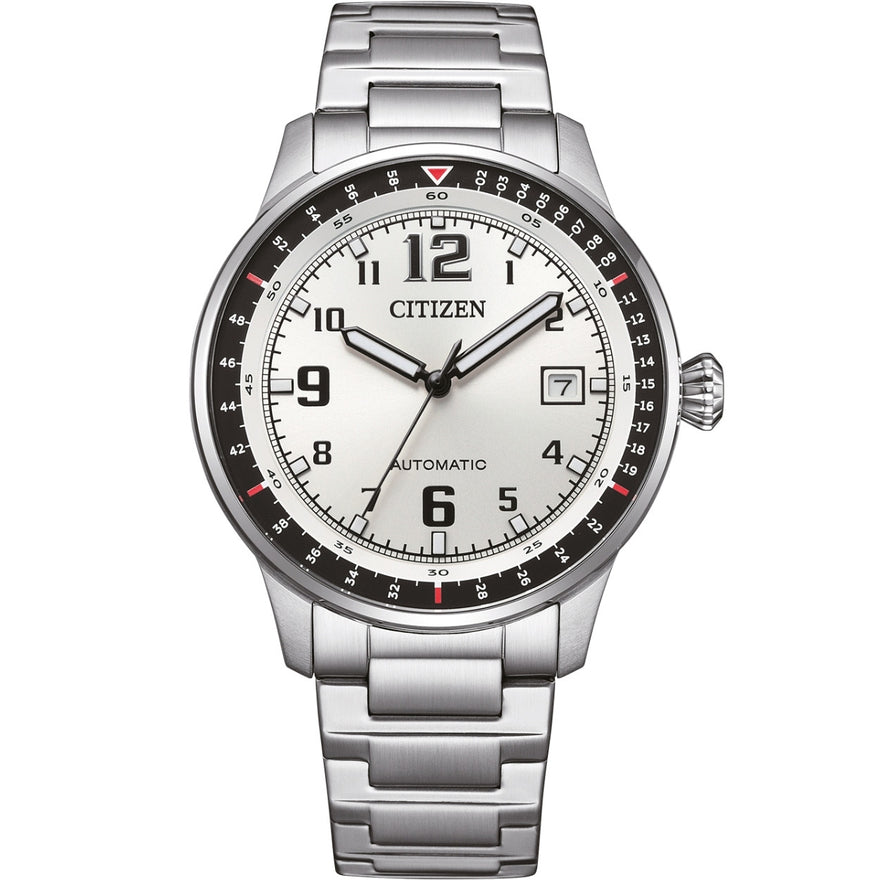 Citizen Automatic NJ0190-51A analog herrklocka med vit urtavla och armband i rostfritt stål