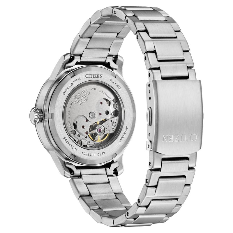Citizen Automatic NJ0190-51A analog herrklocka med vit urtavla och armband i rostfritt stål