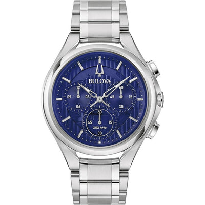 Bulova Curv 96A302 analog herrklocka med blå urtavla och armband i rostfritt stål