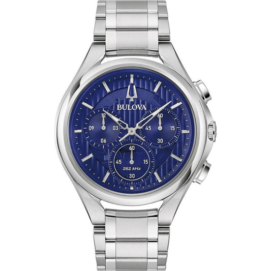 Bulova Curv 96A302 analog herrklocka med blå urtavla och armband i rostfritt stål