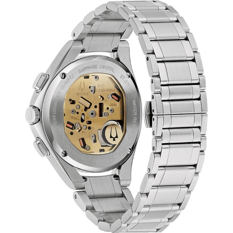 Bulova Curv 96A302 analog herrklocka med blå urtavla och armband i rostfritt stål