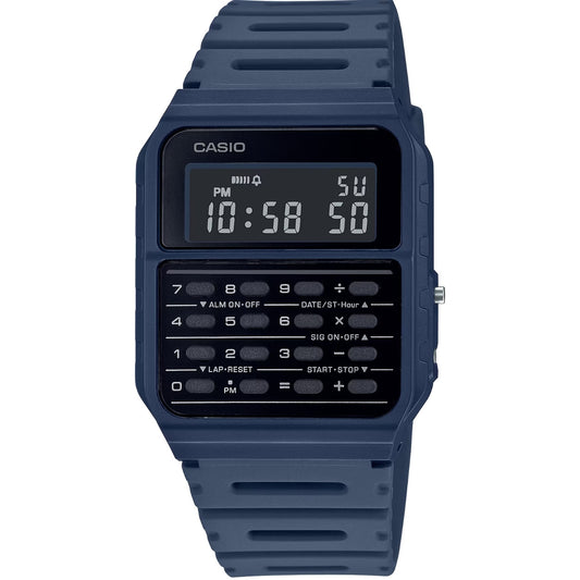 Casio Vintage CA-53WF-2BEF digital unisexklocka med mörk blå urtavla och armband i resin