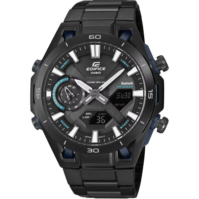 Casio Edifice ECB-2300DC-1AEF ana-digi herrklocka med svart urtavla och armband i rostfritt stål