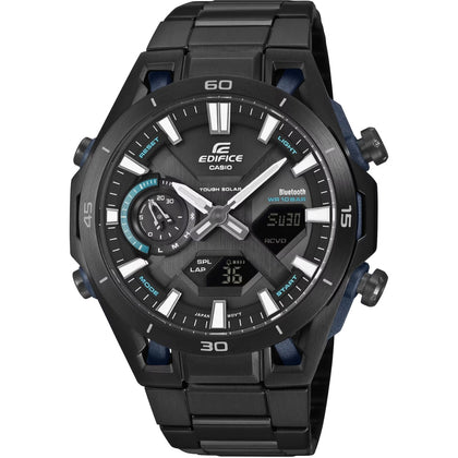 Casio Edifice ECB-2300DC-1AEF ana-digi herrklocka med svart urtavla och armband i rostfritt stål