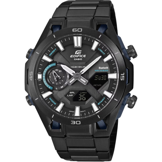 Casio Edifice ECB-2300DC-1AEF ana-digi herrklocka med svart urtavla och armband i rostfritt stål