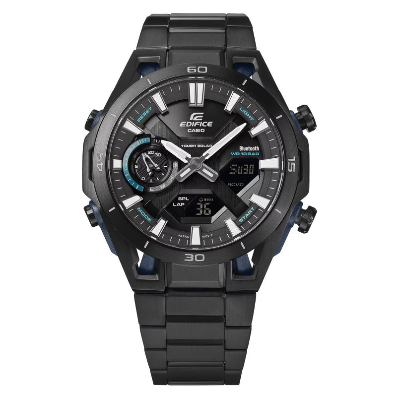 Casio Edifice ECB-2300DC-1AEF ana-digi herrklocka med svart urtavla och armband i rostfritt stål