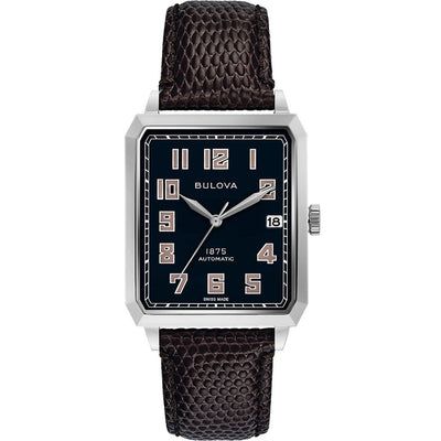 Bulova Classic 96B332 analog herrklocka med svart urtavla och armband i läder