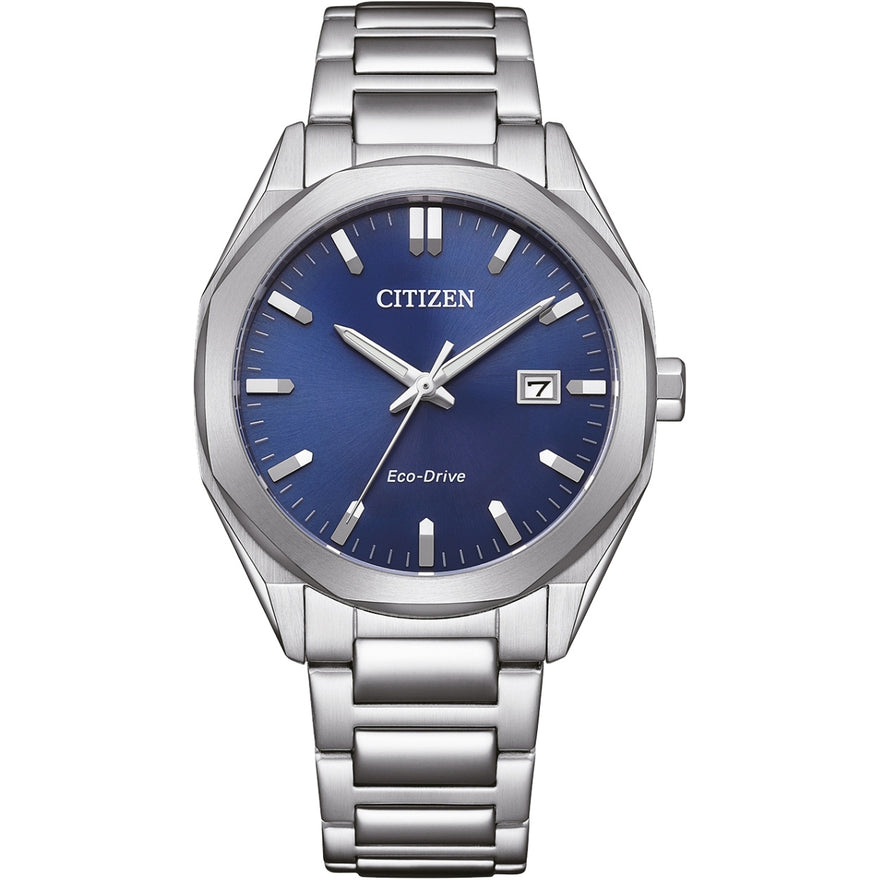 Citizen Eco-Drive BM7620-83L analog unisexklocka med blå urtavla och armband i rostfritt stål