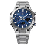 Casio Edifice ECB-2300D-2AEF analog herrklocka med blå urtavla och armband i rostfritt stål