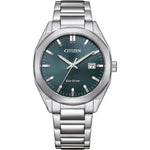 Citizen Eco-Drive BM7620-83X analog herrklocka med grön urtavla och armband i rostfritt stål