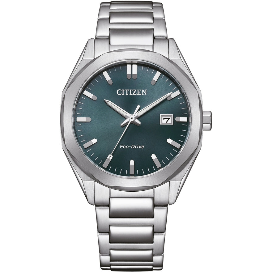 Citizen Eco-Drive BM7620-83X analog herrklocka med grön urtavla och armband i rostfritt stål