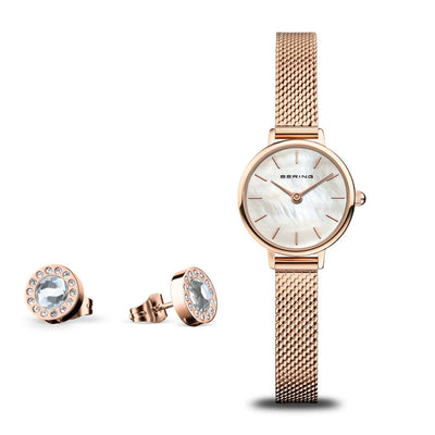 Bering Classic 11022-364-GWP analog damklocka med vit urtavla och armband i rostfritt stål
