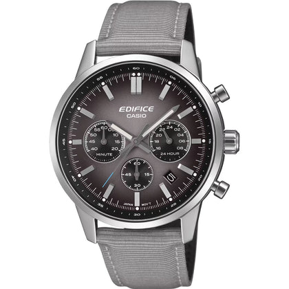 Casio Edifice EFR-575C-8AEF analog herrklocka med grå urtavla och armband i läder