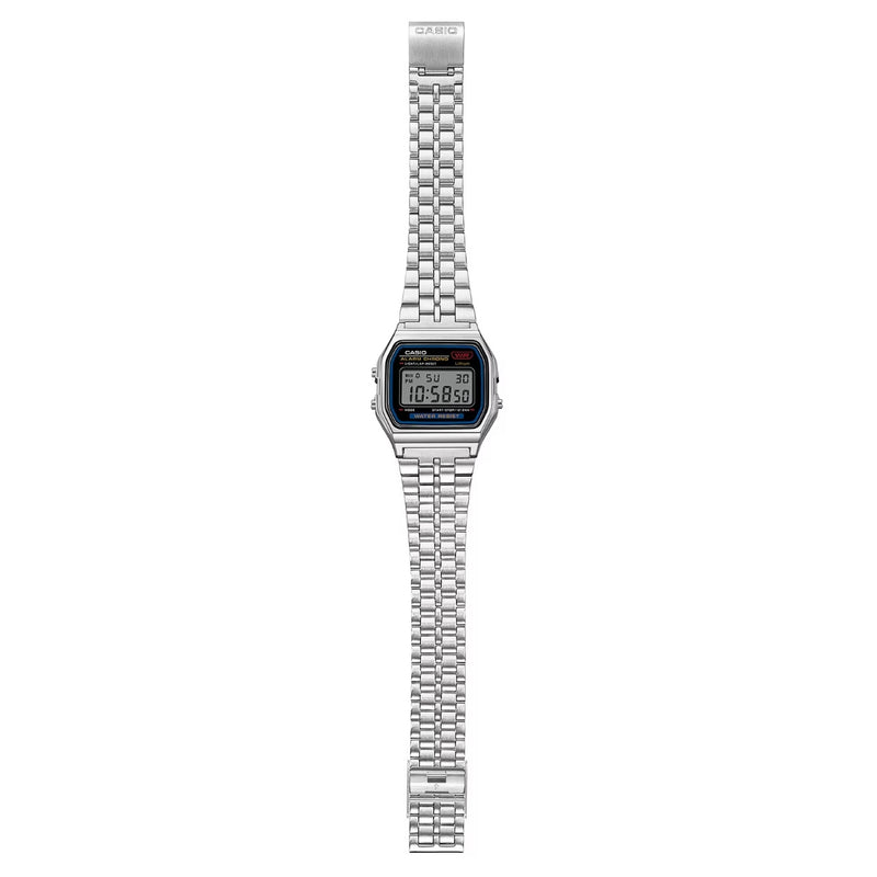 Casio Vintage A159WE-1EF digital unisexklocka med svart urtavla och armband i rostfritt stål
